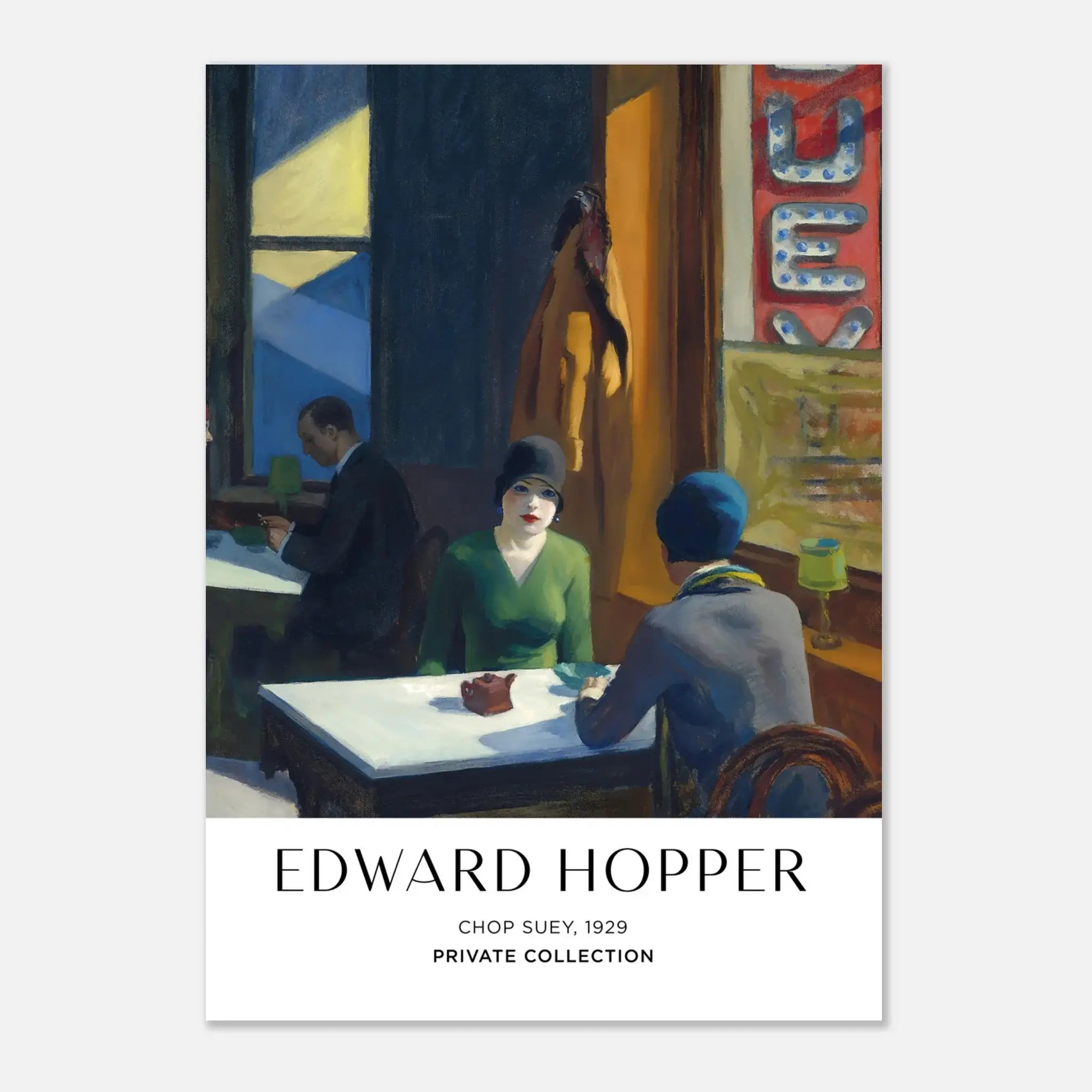 Chop Suey, 1929 – Edward Hopper, Hochwertiger Kunstdruck,  21x29.7 cm / 8x12"-A3 (29.7 x 42  cm)-45x60 cm / 18x24″-50x70 cm / 20x28″-60x80 cm / 24x32″-70x100 cm / 28x40″,  Printree.ch