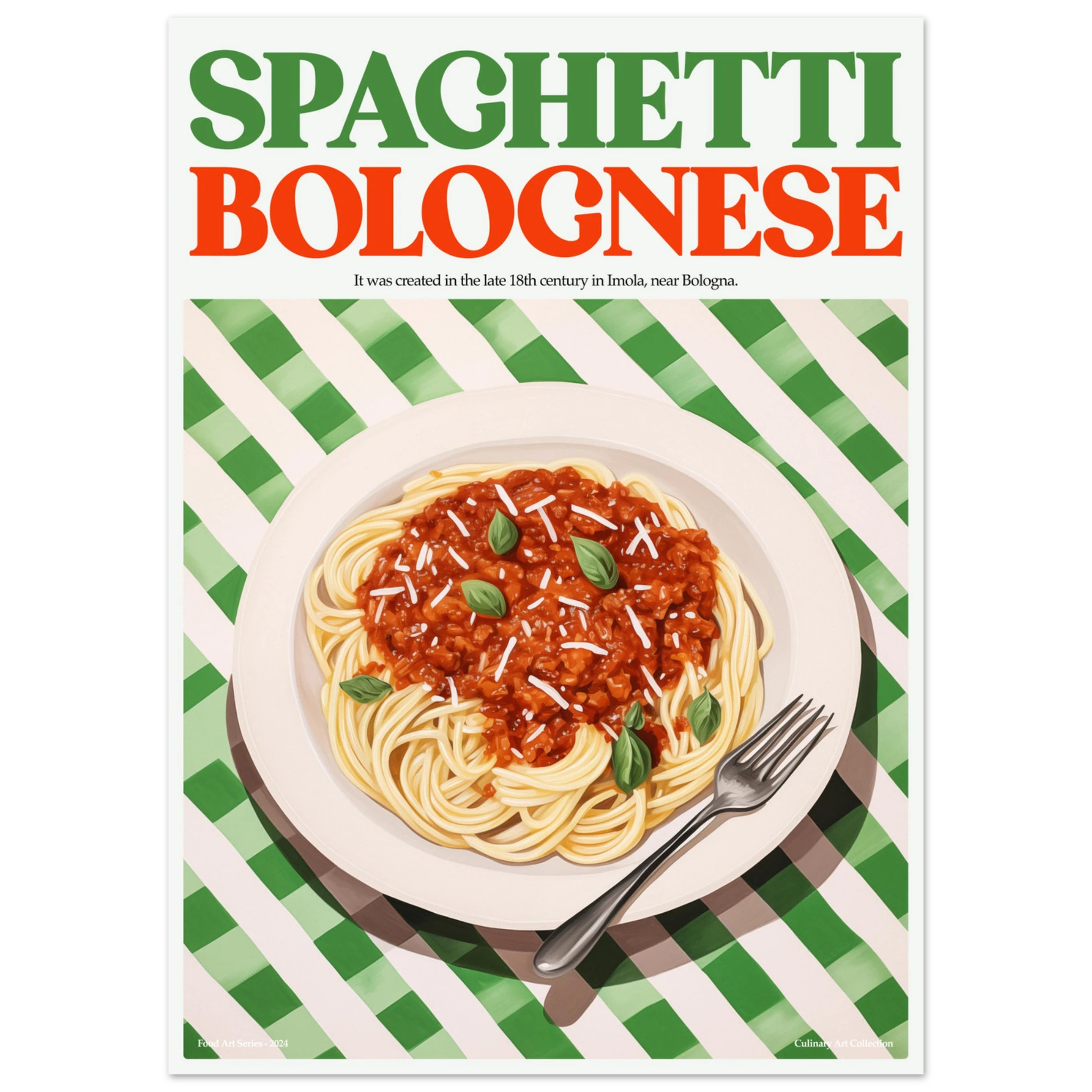 Spaghetti Bolognese – Ein Klassiker in künstlerischer Perfektion, Hochwertiger Kunstdruck,  21x29.7 cm / 8x12"-A3 (29.7 x 42  cm)-45x60 cm / 18x24″-50x70 cm / 20x28″-60x80 cm / 24x32″-70x100 cm / 28x40″,  Printree.ch