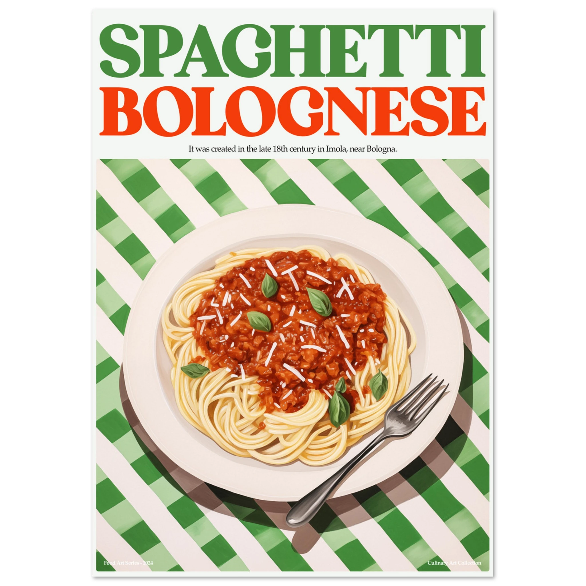 Spaghetti Bolognese – Ein Klassiker in künstlerischer Perfektion, Hochwertiger Kunstdruck,  21x29.7 cm / 8x12"-A3 (29.7 x 42  cm)-45x60 cm / 18x24″-50x70 cm / 20x28″-60x80 cm / 24x32″-70x100 cm / 28x40″,  Printree.ch