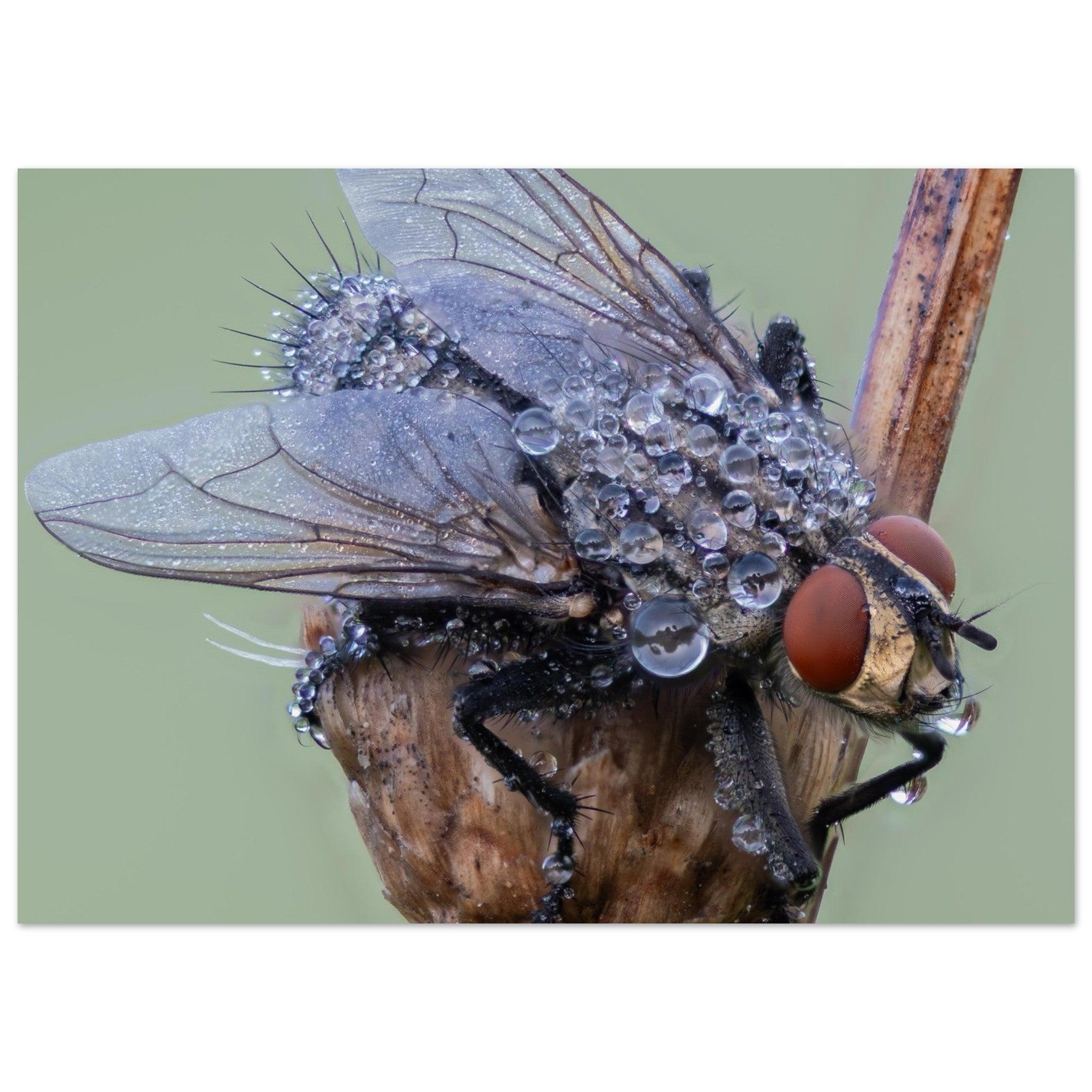 Fleischfliege eingedeckt im Tau - Printree.ch Auge, Blume, erstaunliche natur, Farbe, farbig, Fauna, Fliege, Frühling, grün, im Freien, Insekt, Käfer, Macro, Makro, Nahaufnahme, Natur, Naturschönheit, natürlich, Pflanze, schön, Sommer, Tierwelt, Tilmann Schnyder, Umwelt, wild, Wildtiere