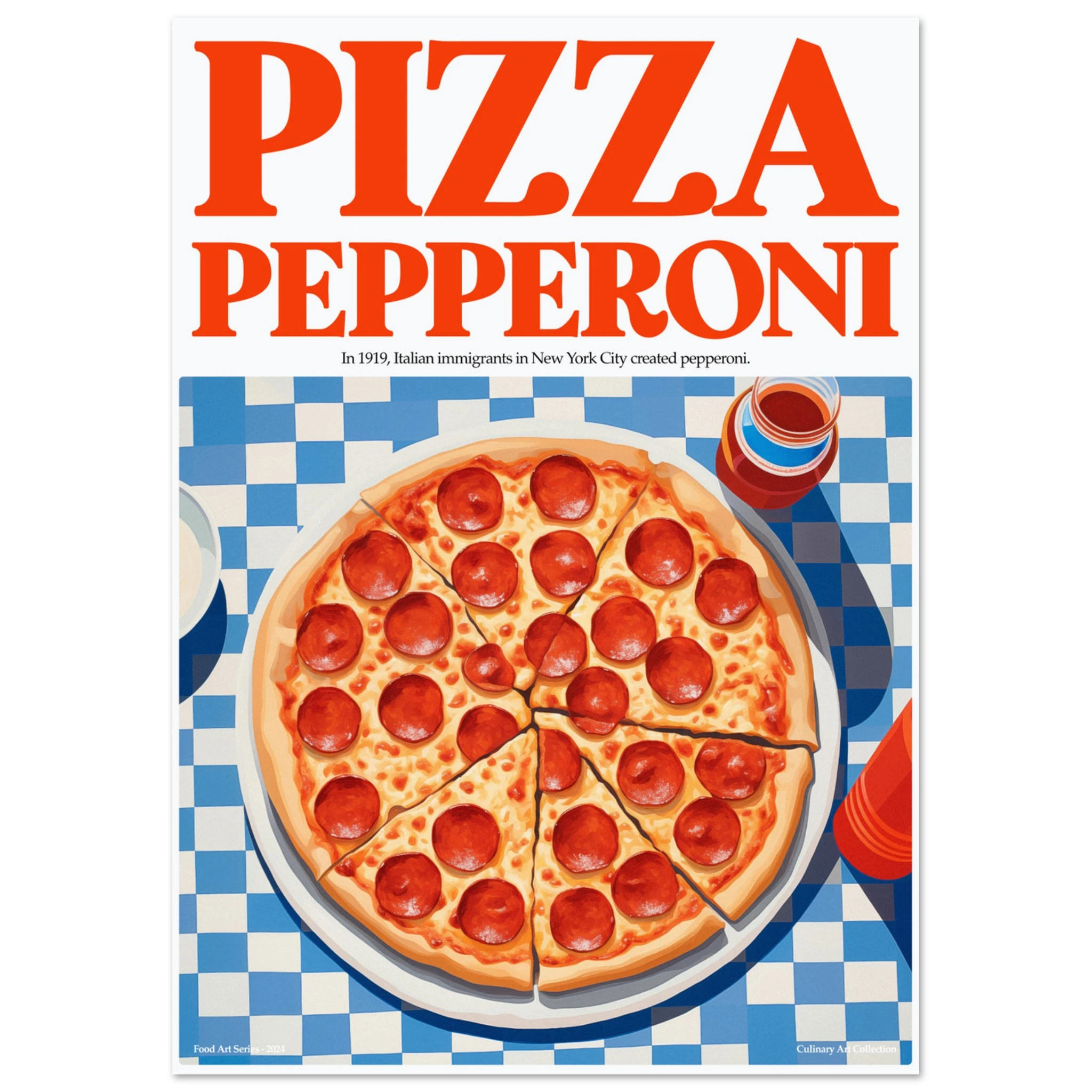 Pizza Pepperoni – Kulinarische Pop-Art für dein Zuhause, Hochwertiger Kunstdruck,  21x29.7 cm / 8x12"-A3 (29.7 x 42  cm)-45x60 cm / 18x24″-50x70 cm / 20x28″-60x80 cm / 24x32″-70x100 cm / 28x40″,  Printree.ch