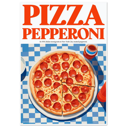 Pizza Pepperoni – Kulinarische Pop-Art für dein Zuhause, Hochwertiger Kunstdruck,  21x29.7 cm / 8x12"-A3 (29.7 x 42  cm)-45x60 cm / 18x24″-50x70 cm / 20x28″-60x80 cm / 24x32″-70x100 cm / 28x40″,  Printree.ch