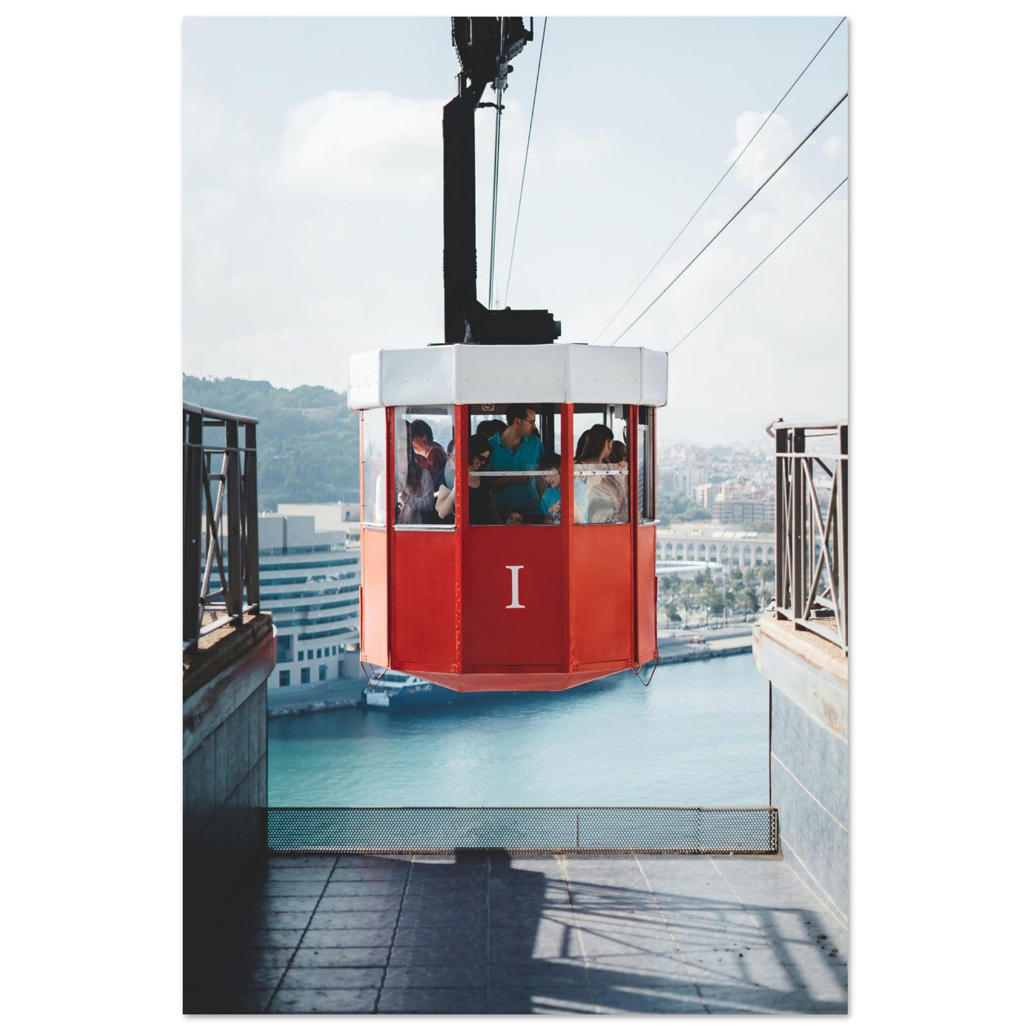 Barcelona Skyline Poster - Printree.ch Aussichtspunkt, Barcelona, Foto, Fotografie, Kabelbahn, Küstenstadt, Montjuïc, Reisen, Sehenswürdigkeiten, Seilbahn, Spanien, Stadtansicht, Stadtpanorama, Transport, unsplash