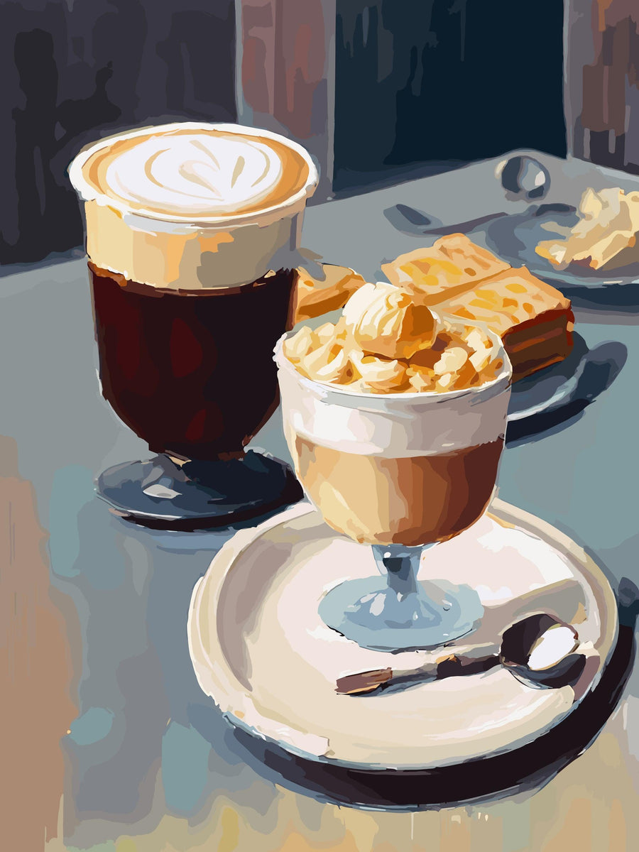 Dessert mit Kaffee_Golden Hour - Poster Herbst - Printree.ch goldene stunde, Herbst, Herbstfarben, herbstlich, kreative Kunst, Kunst, Kunstdruck, Poster
