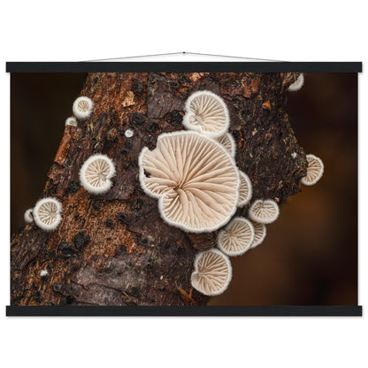 Microcosm in balance: mushroom formation on the tree trunk