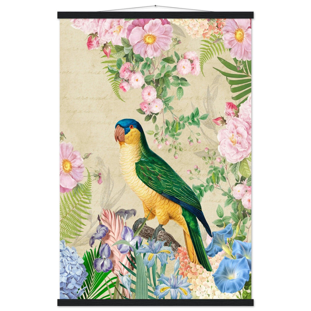 Exotischer Papagei und Redouté Rosen - Printree.ch kunstschaffende, UTA NAUMANN