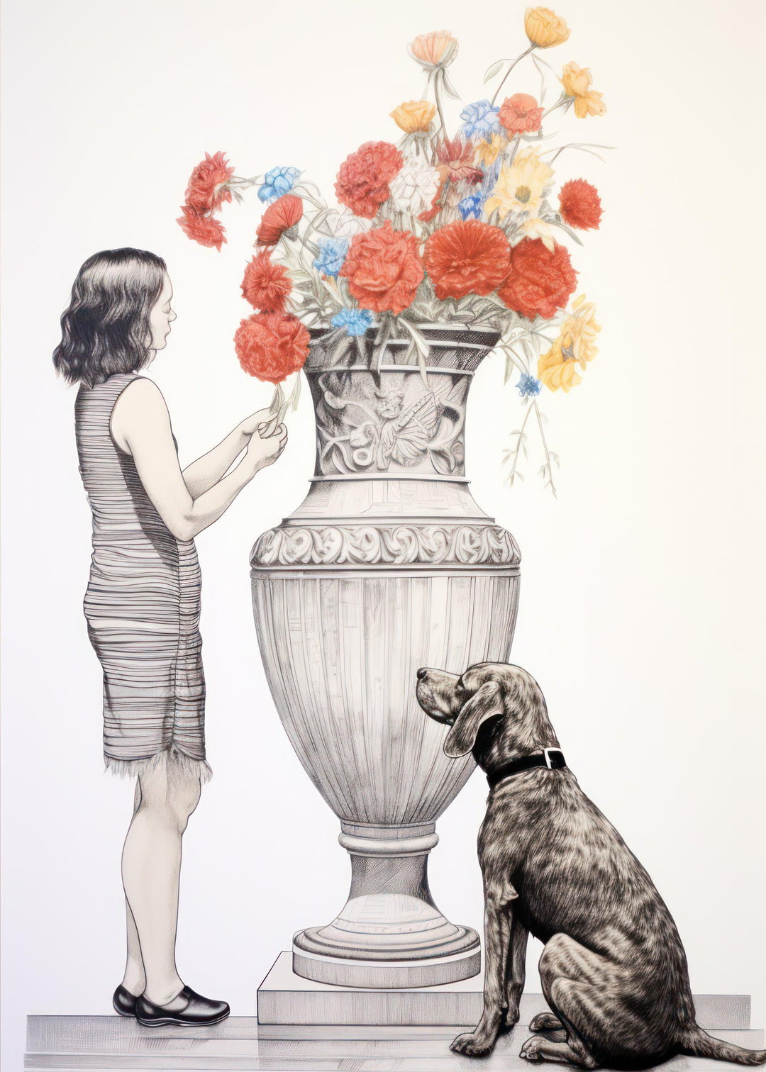 Frau und Hund Vase - Printree.ch Illustration, Poster