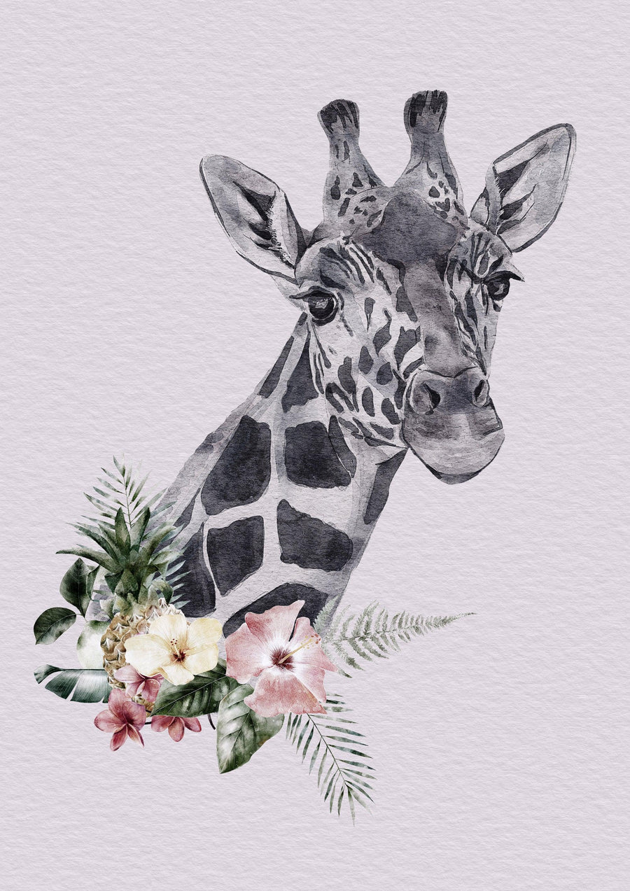 "Giraffe mit Blumen" wird zu "Tierische Blütenpracht" - Printree.ch Aquarell, Blumen, farbig, Illustration, Poster, Tiere, Zeichnung