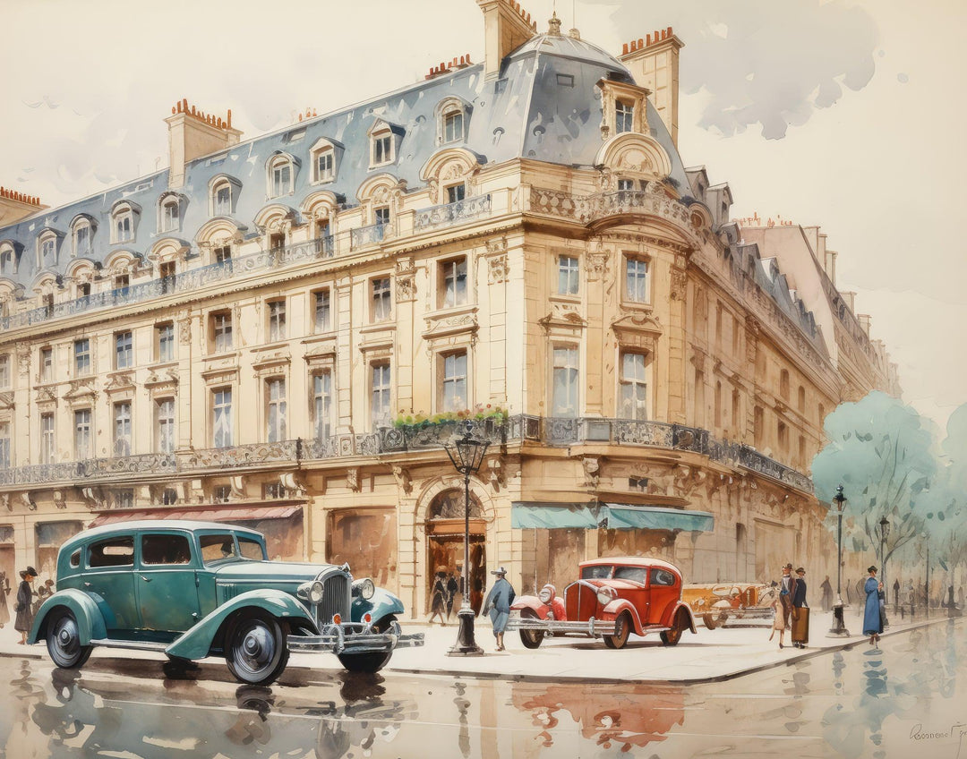 Historisches Paris - Printree.ch 1930er, Aquarell, Kunst, Poster, Romantik, Stadthaus