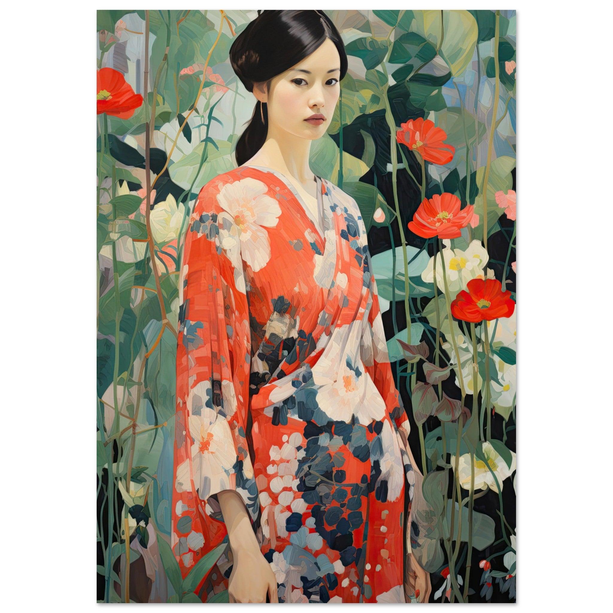 Im Blumenmeer - Printree.ch asiatisch, attraktiv, frau, Frau im Fokus, frauGesicht, hübsch, Japan, Kimono, Mädchen, schön, Schönheit, weiblich