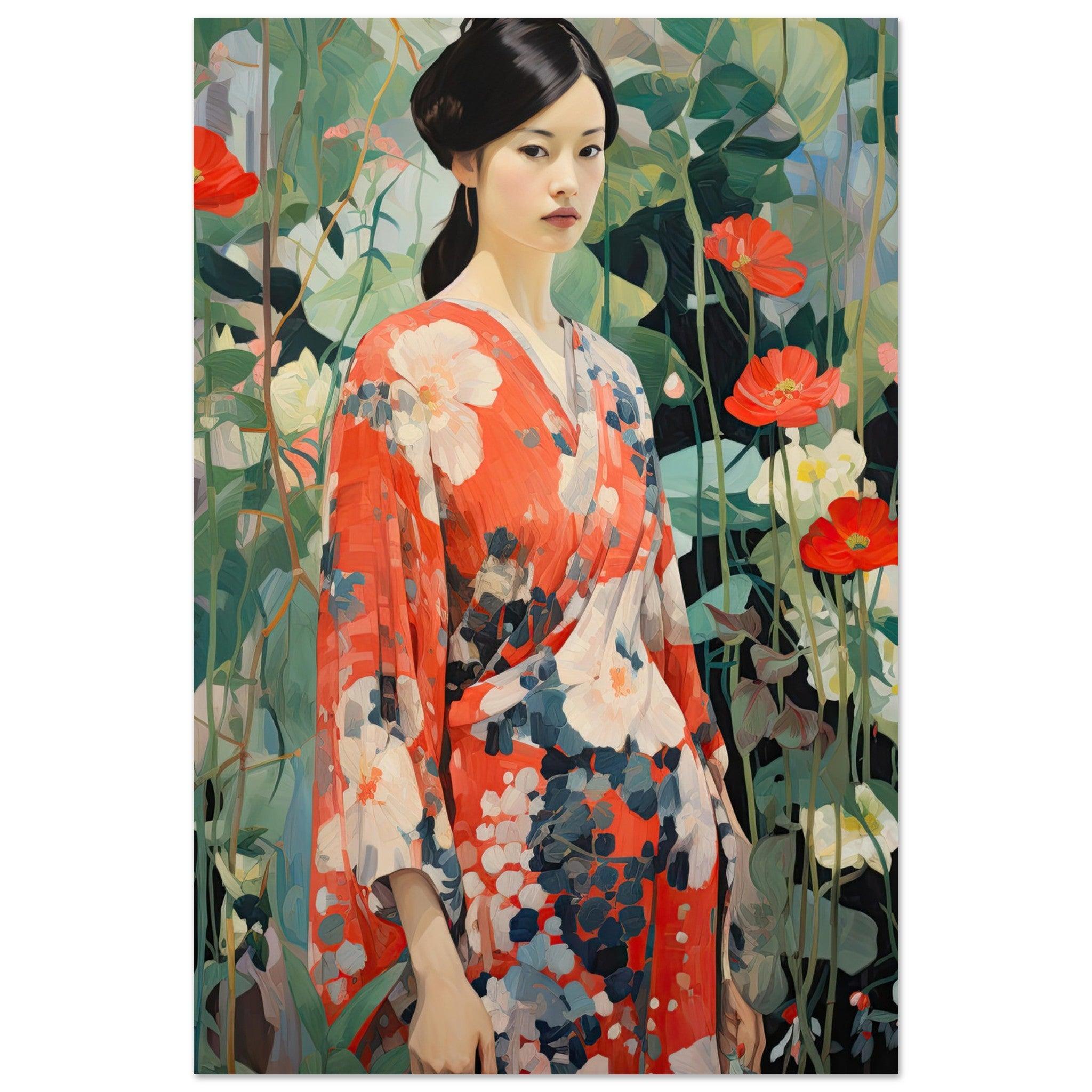 Im Blumenmeer - Printree.ch asiatisch, attraktiv, frau, Frau im Fokus, frauGesicht, hübsch, Japan, Kimono, Mädchen, schön, Schönheit, weiblich