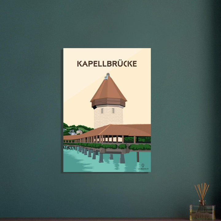 Kapellbrücke - Luzern - Printree.ch Historische Brücke, Kapellbrücke, Localspot, Luzern, Minimalismus, Poster, Reuss, Schweizer Kultur, Tourismusziel, Wasserturm