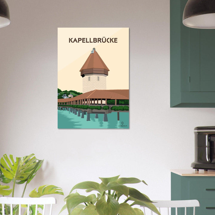 Kapellbrücke - Luzern - Printree.ch Historische Brücke, Kapellbrücke, Localspot, Luzern, Minimalismus, Poster, Reuss, Schweizer Kultur, Tourismusziel, Wasserturm