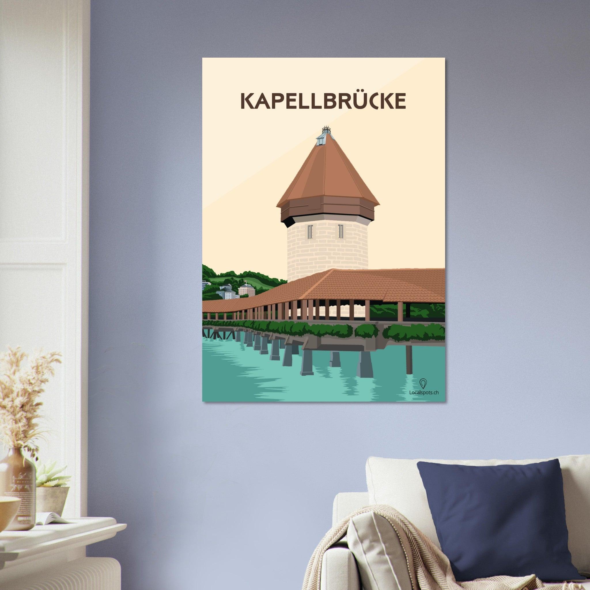 Kapellbrücke - Luzern - Printree.ch Historische Brücke, Kapellbrücke, Localspot, Luzern, Minimalismus, Poster, Reuss, Schweizer Kultur, Tourismusziel, Wasserturm