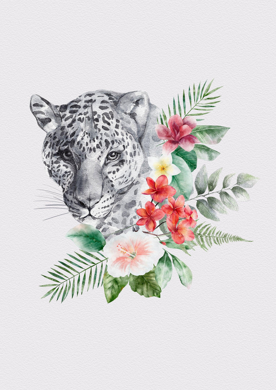 Leopardenzauber Poster - Printree.ch Aquarell, Blumen, farbig, Illustration, Poster, Tiere, Zeichnung