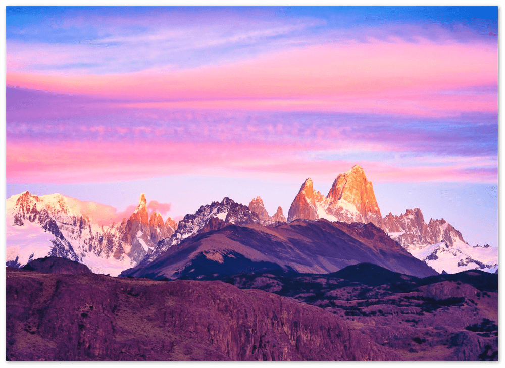 Morgens am Fitz Roy - Printree.ch anden, argentinien, attraktion, backpacker, beeindruckend, berg, blau, blick, einfachschweizer, exklusiv, Foto, Fotografie, gipfel, gletscher, himmel, im freien, landschaft, landschaftlich, monte, national, Natur, park, patagonien, Poster, range, Reisen, roy, schnee, schön, Südamerika, tourismus, touristen, wandern, wolken