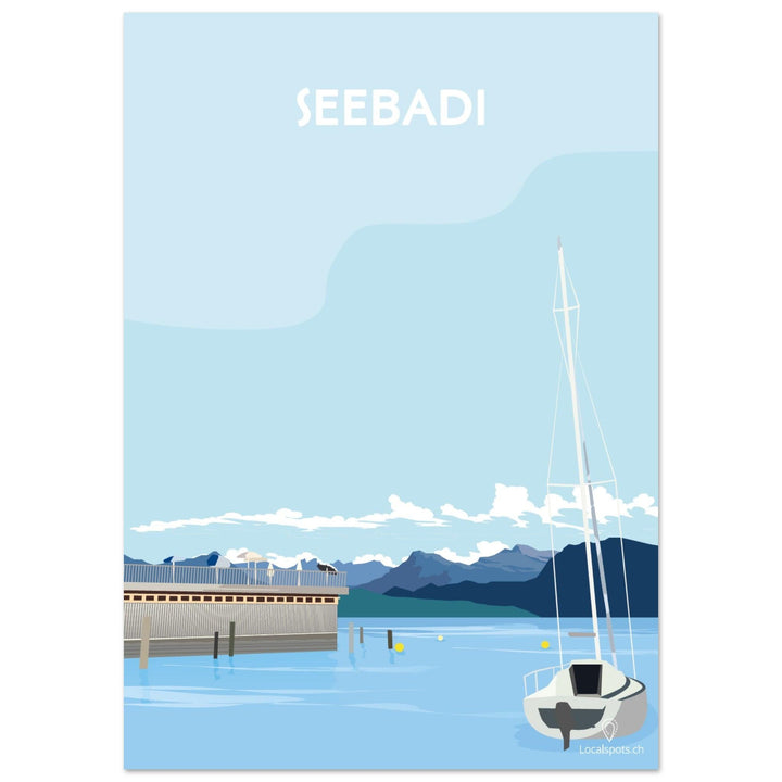 Seebadi - Luzern - Printree.ch Erholung, Freizeitaktivität, Localspot, Lokale Attraktion, Luzern, Minimalismus, Poster, Seebad, Seeufer