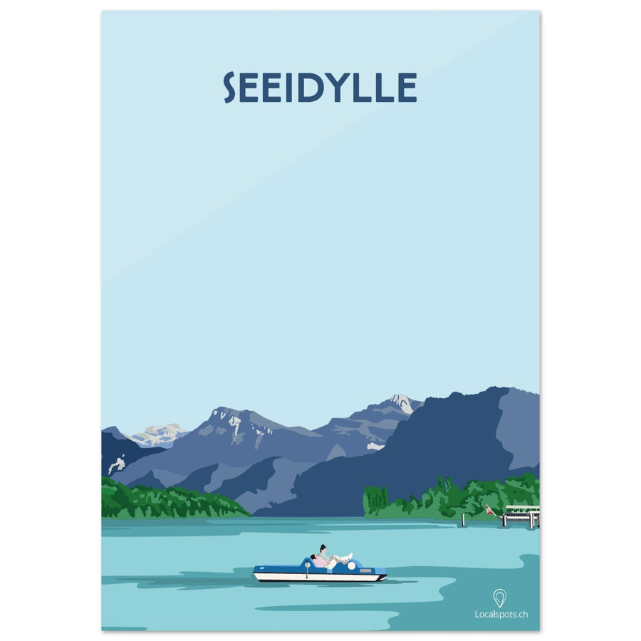 Seeidylle - Luzern - Printree.ch Freizeit, Localspot, Luzern, Minimalismus, Naturerlebnis, Paaraktivität, Poster, Romantik, Tretbootfahren, Vierwaldstättersee