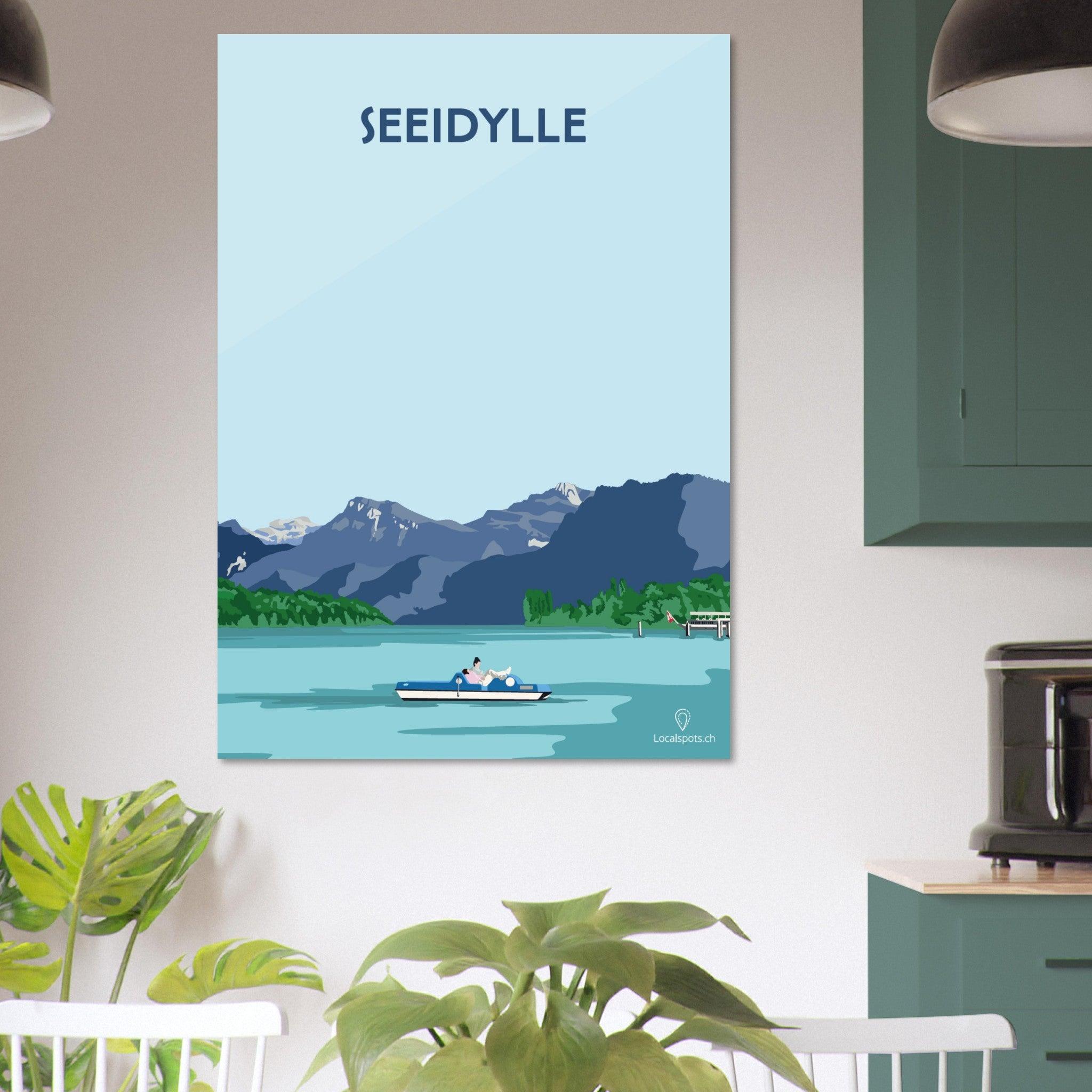 Seeidylle - Luzern - Printree.ch Freizeit, Localspot, Luzern, Minimalismus, Naturerlebnis, Paaraktivität, Poster, Romantik, Tretbootfahren, Vierwaldstättersee