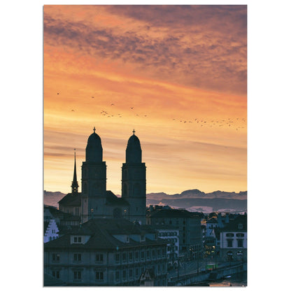 Sonnenaufgang Zürich - Printree.ch alt, architektur, blau, blick, brücke, eifach-züri, europa, europäisch, fluss, gebäude, grossmünster, innenstadt, kathedrale, kirche, limmat, panorama, reisen, schweiz, schweizer, see, skyline, stadt, stadtbild, strasse, tourismus, turm, urban, wahrzeichen, zürich