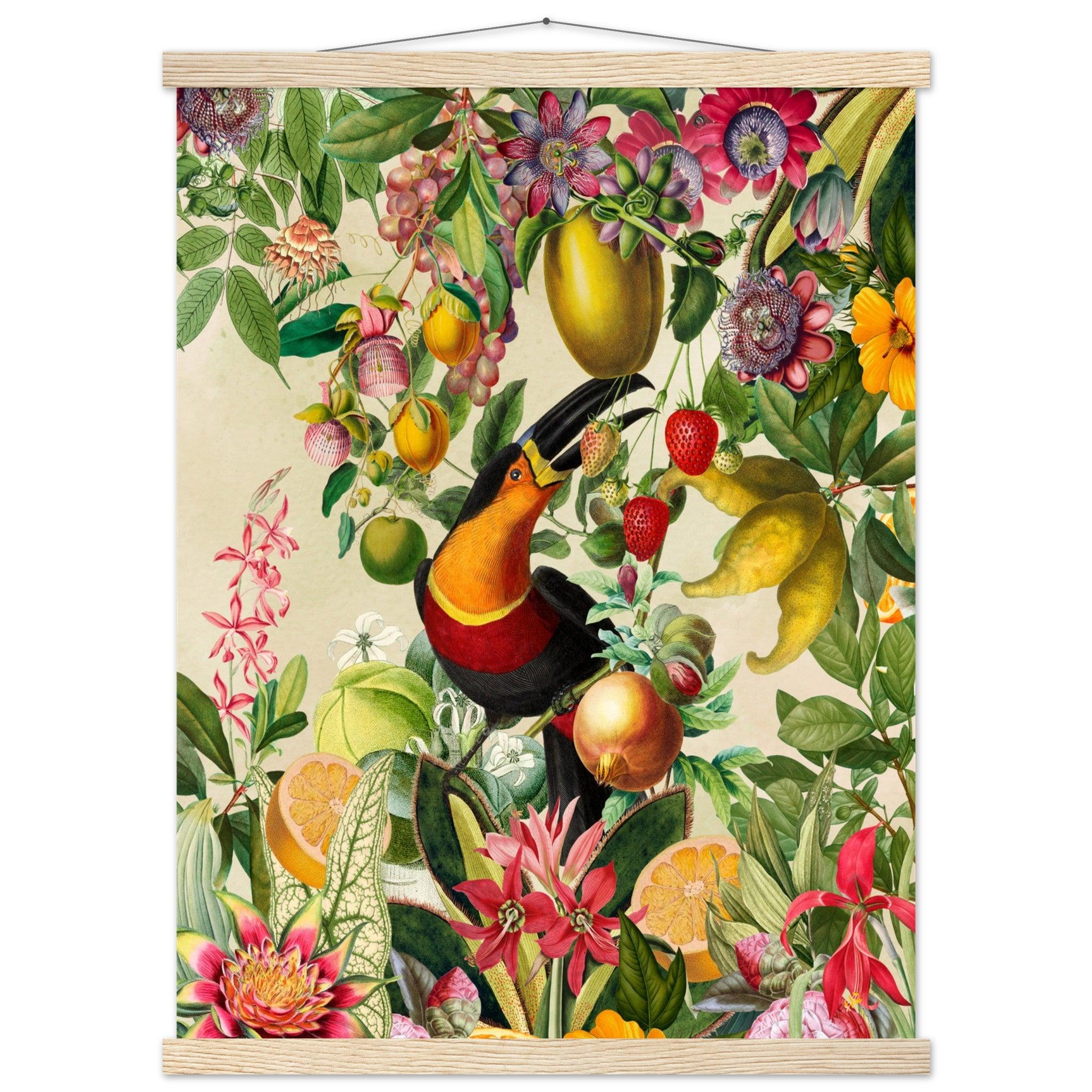 Toucan im Blüten und Früchte Jungle 2 - Printree.ch kunstschaffende, UTA NAUMANN