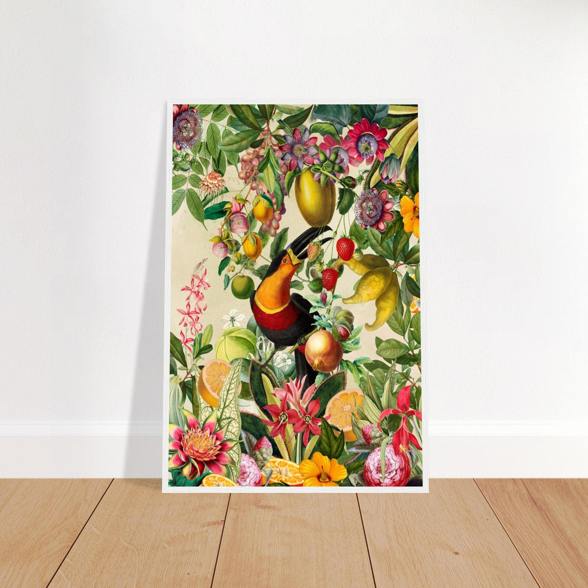 Toucan im Blüten und Früchte Jungle 2 - Printree.ch kunstschaffende, UTA NAUMANN