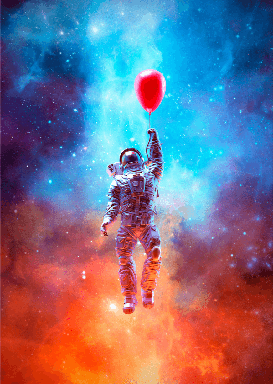 Astronaut mit Rotem Ballon - Printree.ch AI, Astronaut, hintergrund, since fiction