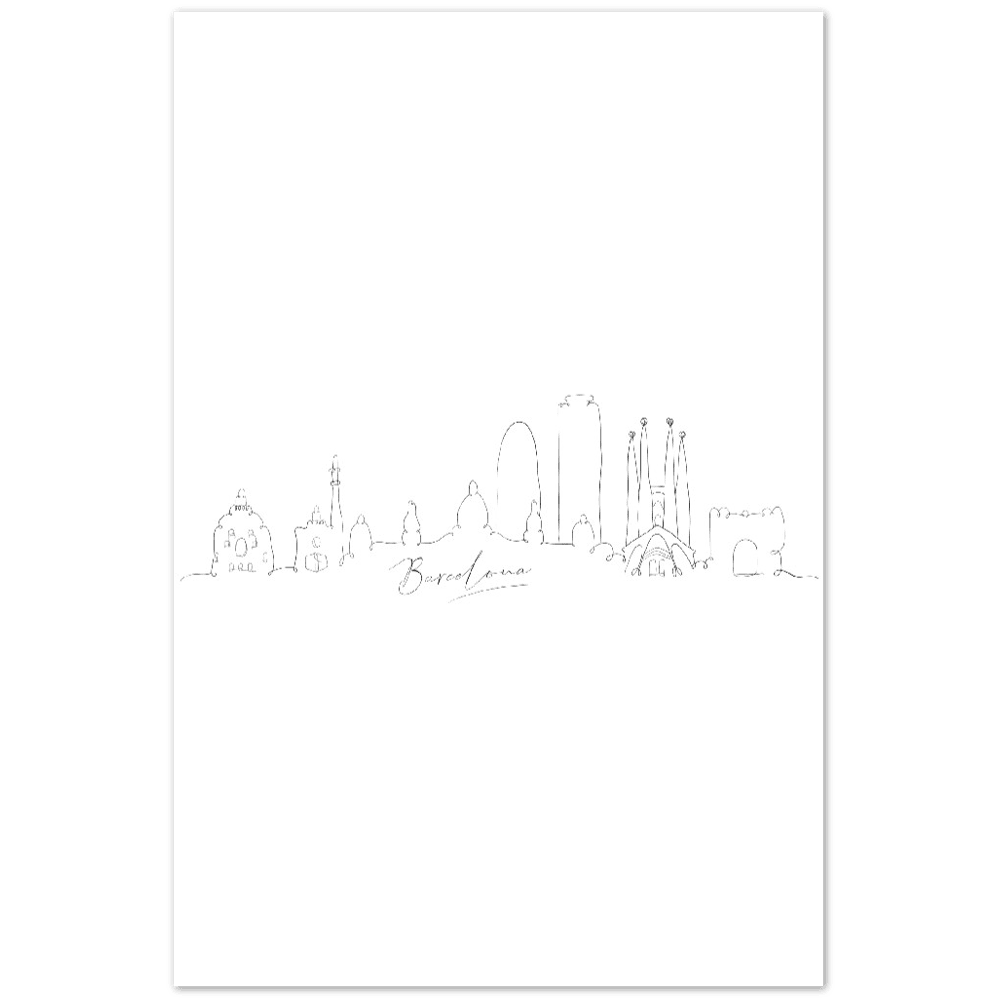 Barcelona Linienkunst Poster - Hochwertiger Druck auf mattem Papier - Printree.ch Hand, hand drawn, handgezeichnet, Illustration, line, Line-Art, skyline