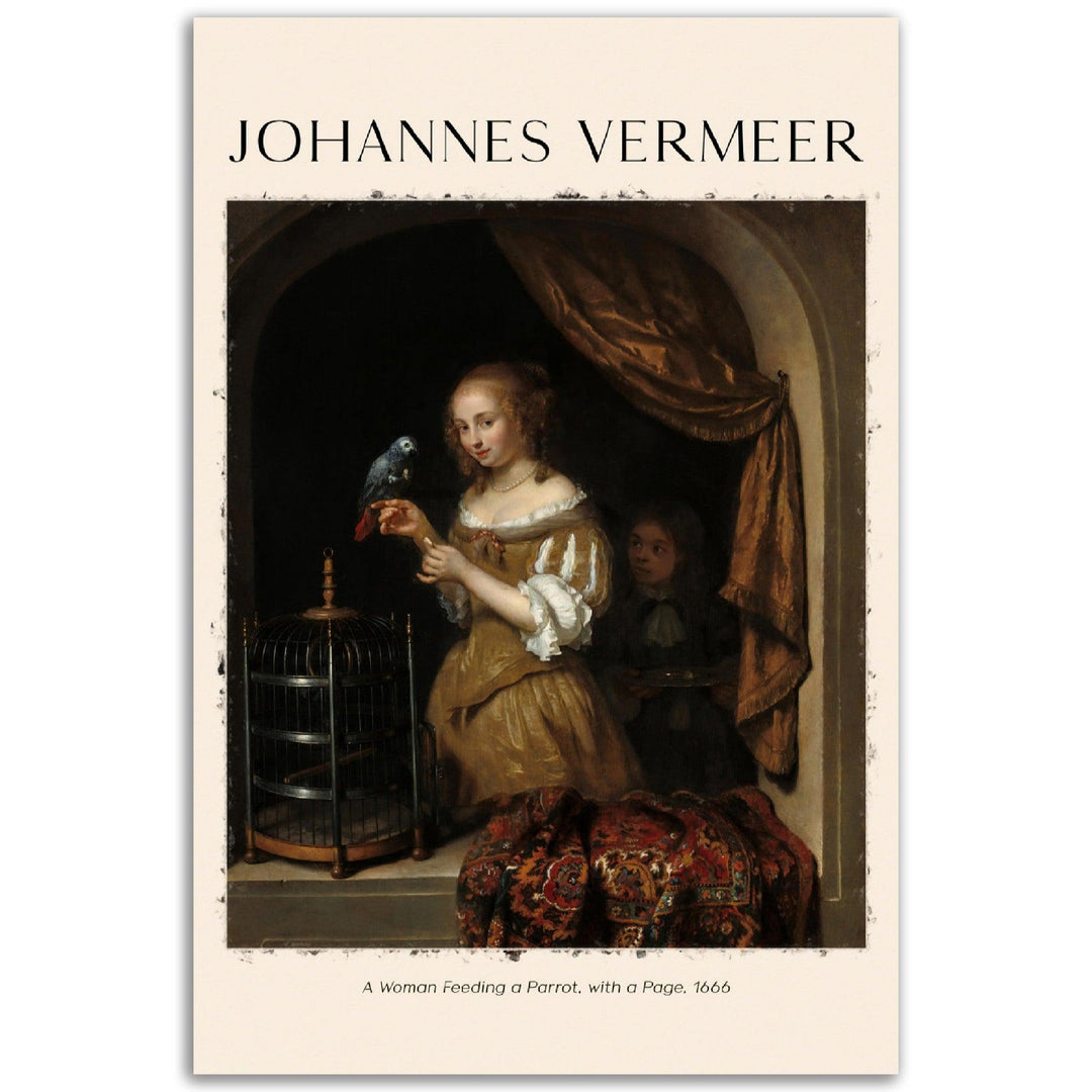 Eine Frau, die einen Papagei füttert Johannes Vermeer - Printree.ch abstrakte frauen, frau, Frauen, Kunst, Malen, Maler, Malerei, Meisterwerk