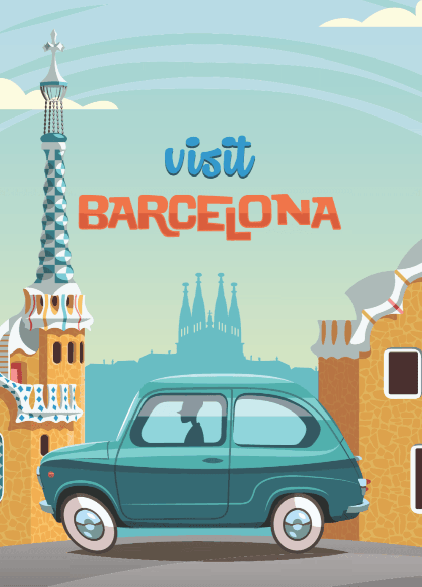 Fahrt durch den Park Güell Barcelona - Printree.ch minimalistisch, touristische reise, travel poster