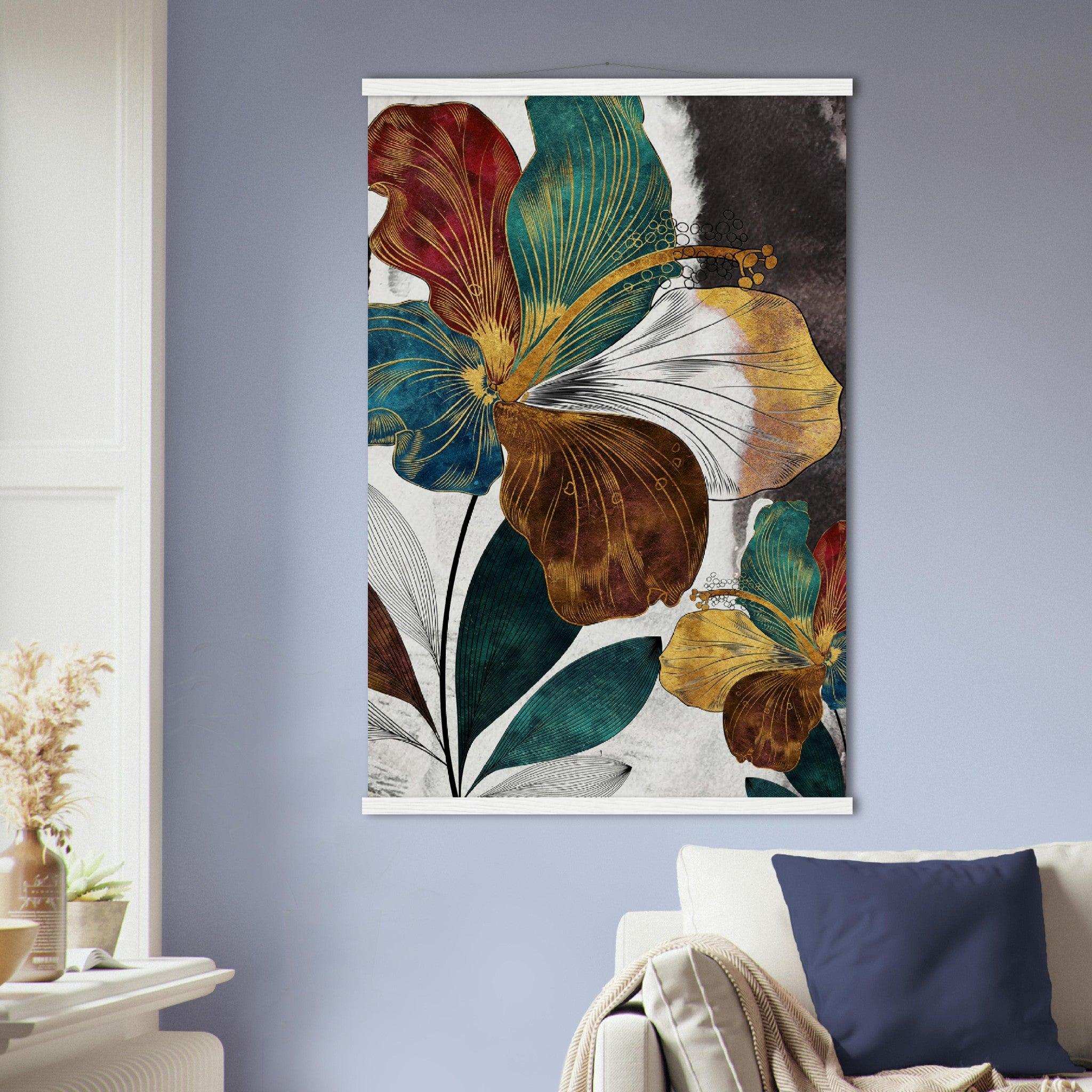 Goldene Blüten: Moderne abstrakte Kunst für dein Zuhause - Printree.ch abstrakt, Abstraktion, Illustration, Kunst, Kunstdruck, modern, surreal