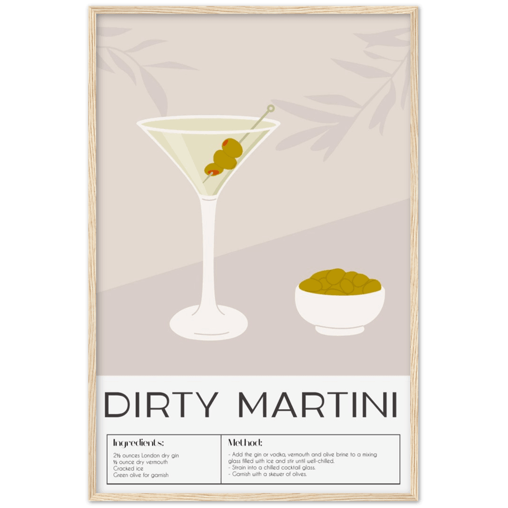 Kunstvolles Dirty Martiny Poster - Printree.ch alkohol, bar, blaue lagune, cocktail, eis, erfrischung, flüssigkeit, frisch, getränk, glas, hintergrund, illustration, isoliert, kalt, kirsche, lebensmittel, limette, limonade, martini, minze, obst, orange, pina colada, saft, sommer, süss, tropisch, wein, zitrone