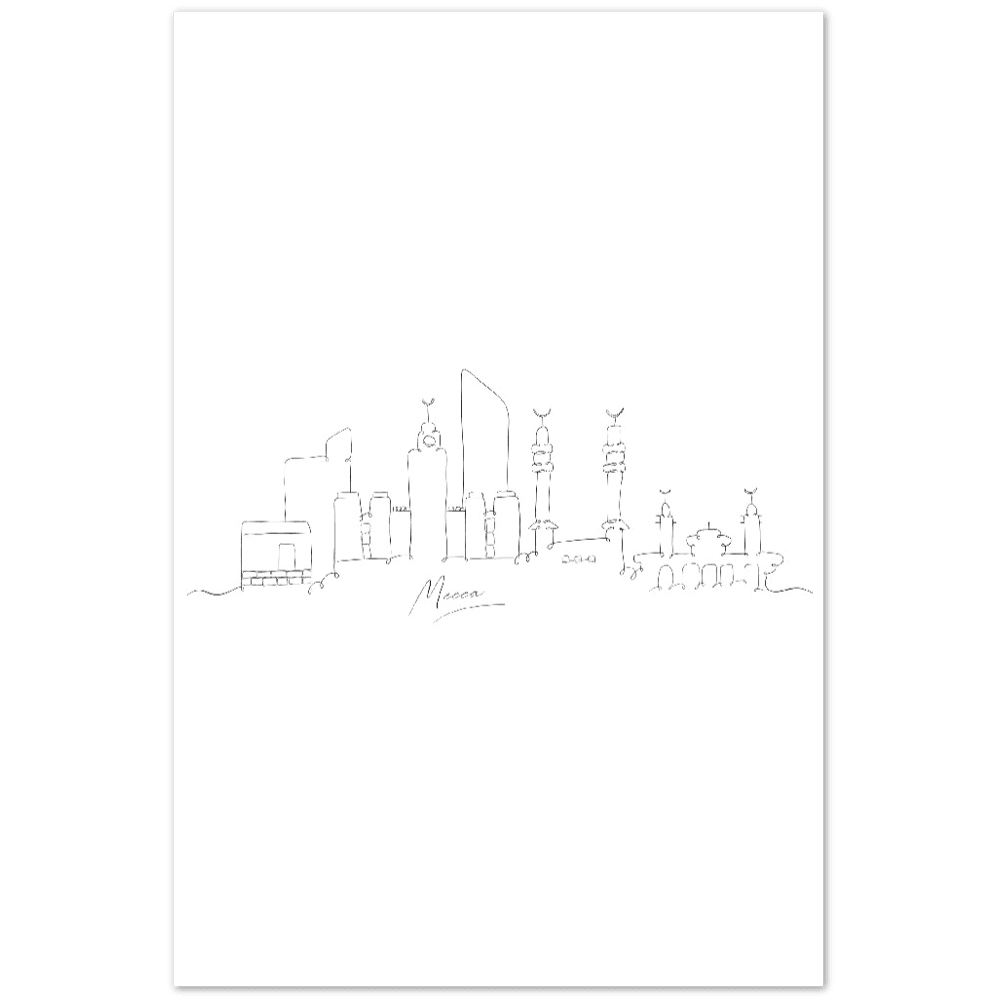 Mekka Line Art Poster: Zeitlose Kunst für Ihre Wände - Printree.ch Hand, hand drawn, handgezeichnet, Illustration, line, Line-Art, skyline