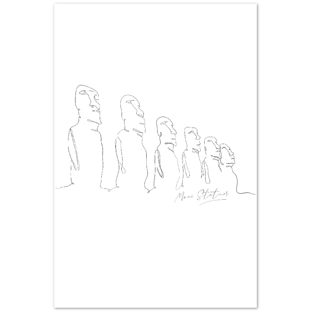 Moai Linienkunst Poster - Hochwertiges Museumsposter auf mattem Papier - Printree.ch Hand, hand drawn, handgezeichnet, Illustration, line, Line-Art, skyline