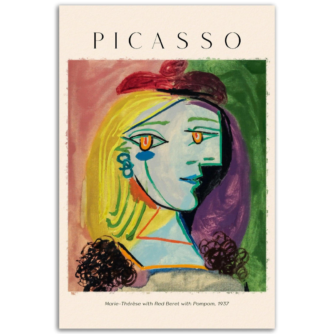Picasso Marie-Thérèse with Red Beret with Pompom - Printree.ch abstrakte frauen, frau, Frauen, Kunst, Malen, Maler, Malerei, Meisterwerk