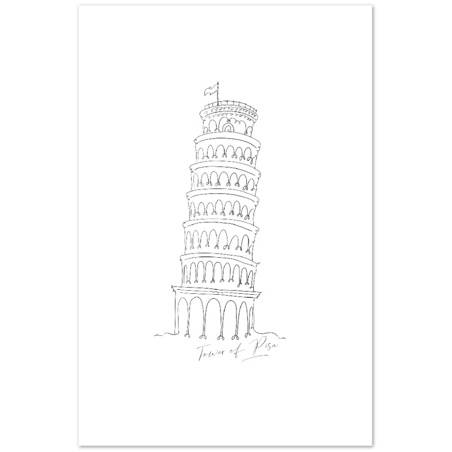 Pisa Linienkunst Poster - Hochwertiger Kunstdruck auf mattem Papier - Printree.ch Hand, hand drawn, handgezeichnet, Illustration, line, Line-Art, skyline
