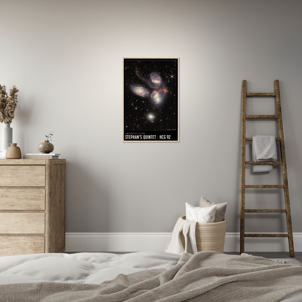 Stephans Quintett Poster - Printree.ch Astronomie, Deep-Space-Fotografie, Foto, Fotografie, Galaxien, Galaxienhaufen, Hubble-Weltraumteleskop, Kollision, Kosmos, NASA, Poster, space, Stephans Quintett, Sternentstehung, Universum, WEBB, Weltraum