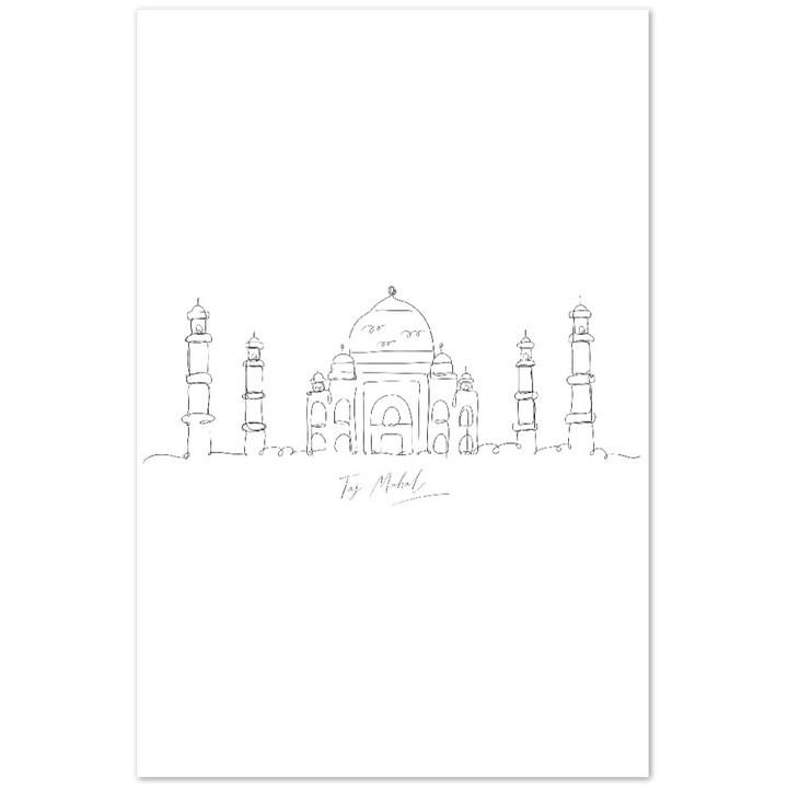 Taj Mahal Line Art Poster - Hochwertiges Kunstwerk auf mattem Papier - Printree.ch Hand, hand drawn, handgezeichnet, Illustration, line, Line-Art, skyline