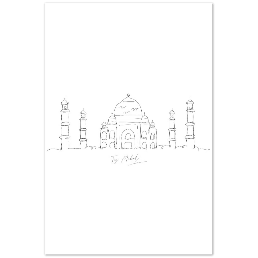 Taj Mahal Line Art Poster - Hochwertiges Kunstwerk auf mattem Papier - Printree.ch Hand, hand drawn, handgezeichnet, Illustration, line, Line-Art, skyline