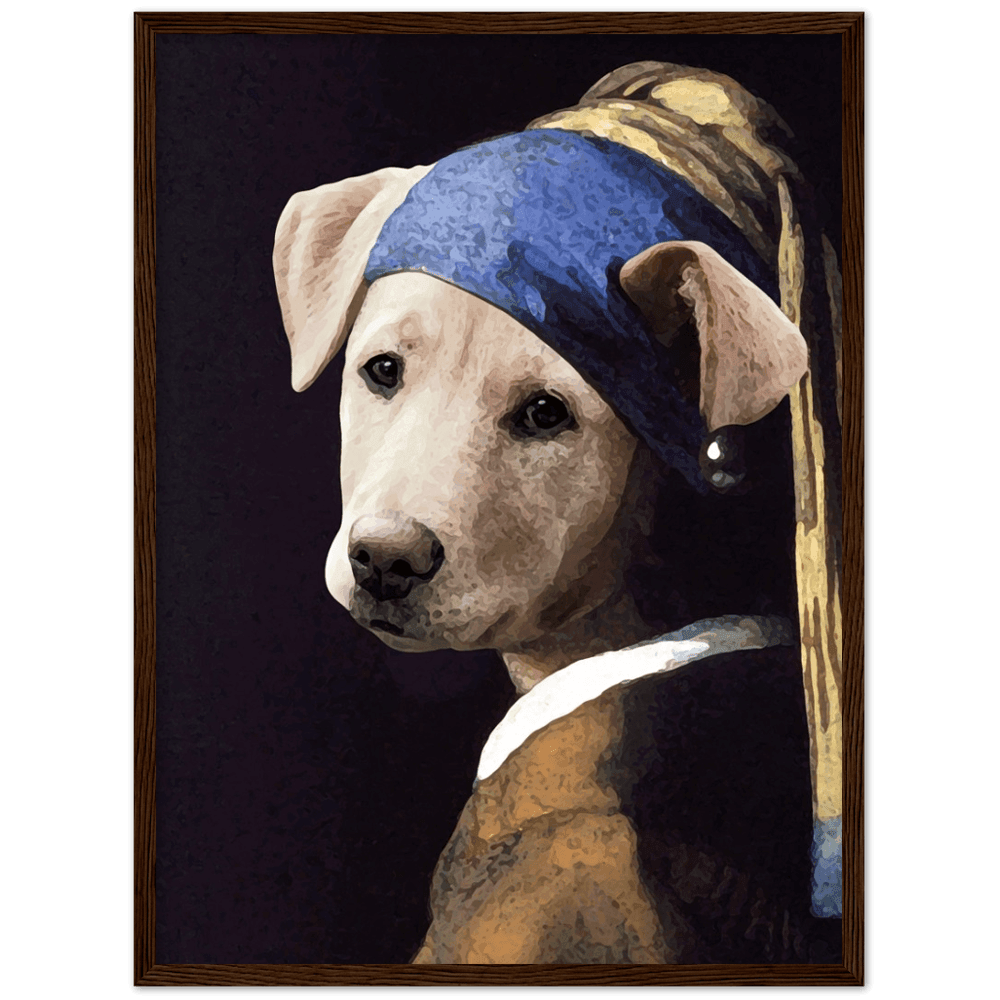 Vermeers Hund mit Ohrgehänge - Museumsposter - Printree.ch berühmt, Design, Gesicht, Hintergrund, Illustration, Kultur, Kunst, Kunstwerk, Künstler, Malerei, Meisterwerk, Menschen, modern, Museum, Mädchen, Ohrring, Perle, Person, Porträt, Religion, Reproduktion, schwarz, schön, Schönheit, Vermeer, weiblich, Zeichnung