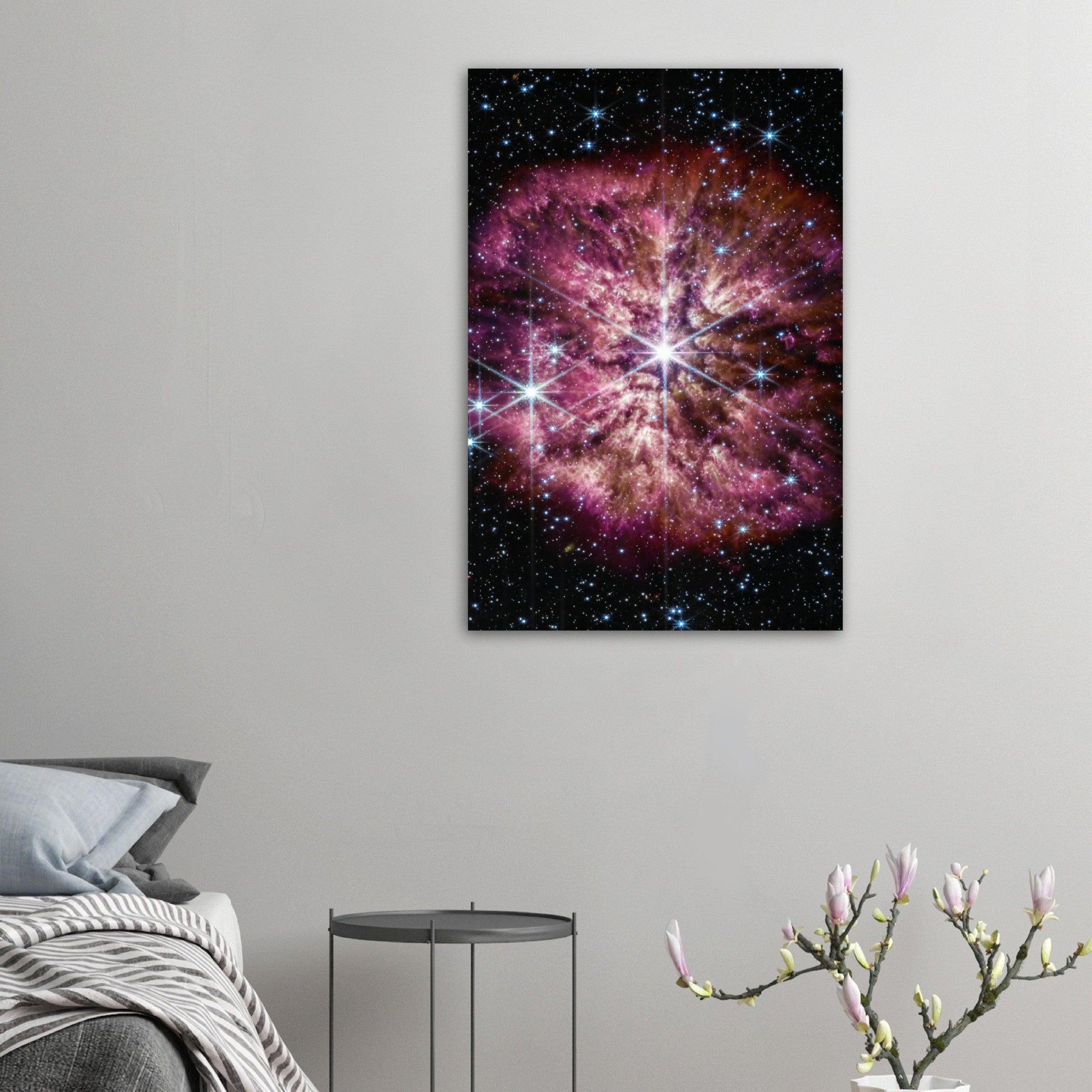 Wolf-Rayet 124: Atemberaubendes Weltraum-Poster des James-Webb-Weltraumteleskops - Printree.ch alternder Stern, astronomische Kunst, Gasnebel, hintergrund, Hintergrundgalaxien, Hintergrundsterne, James-Webb-Weltraumteleskop, Mittelinfrarot, Nahinfrarot, Poster, Staubnebel, Sternenwind, WEBB, Weltraum-Poster, Wolf-Rayet 124